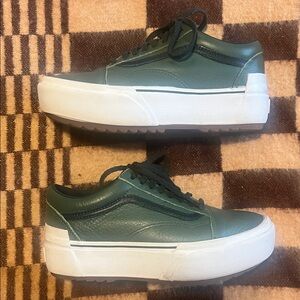 Vans Green Leather Stacked Platform Sneaker Womens 8
